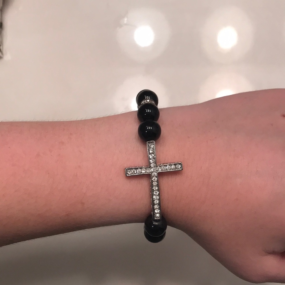 Stretchy black cross bracelet
